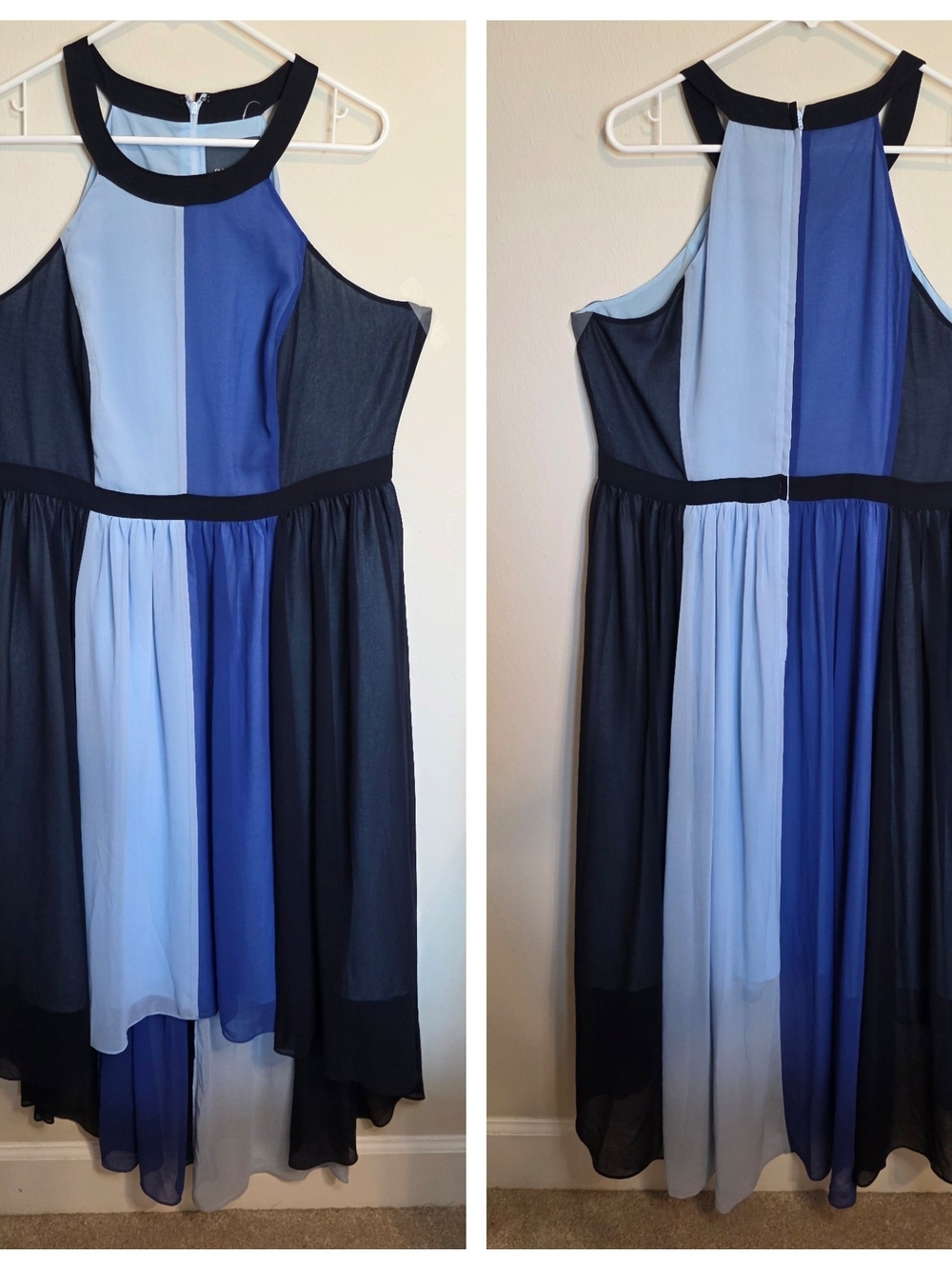 ModCloth Light Blue and Royal Blue Colorblock High-Low Dress